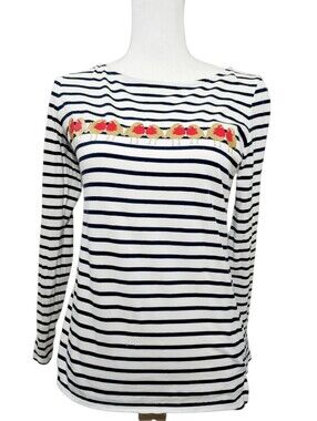 Boden Christmas Breton Top Robins Gold Glitter 4